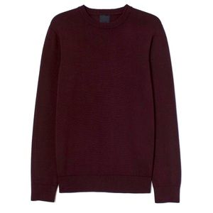 H&M Man Fine Knit Cotton Crewneck Sweater in Burgundy Size XL